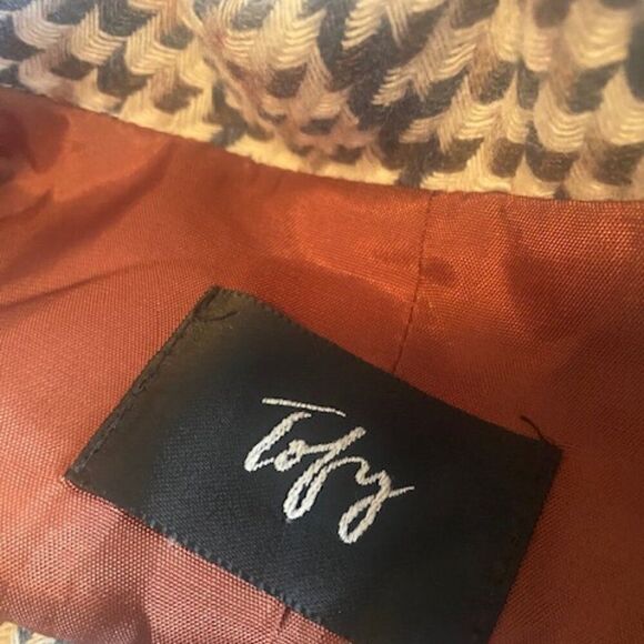 Tofy Vintage Blue/Tan/Brown houndstooth pattern Wool blend blazer, size 8 - Picture 4 of 5